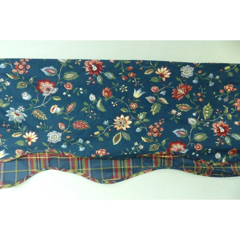 Waverly Longford Floral Plaid Window Valance Scalloped 78x18 Vintage Traditional